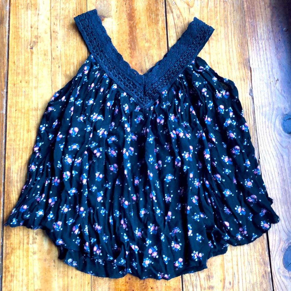 Black rose floral tank crochet sleeveless boho top